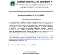 AVISO DE ADIAMENTO DE LICITAÇÃO CONCORRÊNCIA ELETRÔNICA 001/2025