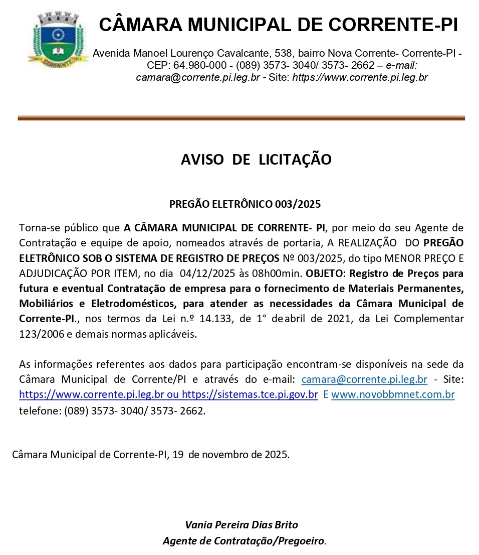 AVISO DE LICITAÇÃO  PREGÃO ELETRÔNICO 003/2025