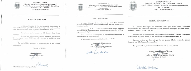  Câmara presta homenagem póstuma à Clarice Rocha, Herculano Macedo e Manuel Barbosa 